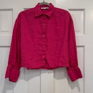 Zara Fuchsia Cropped Linen Shirt